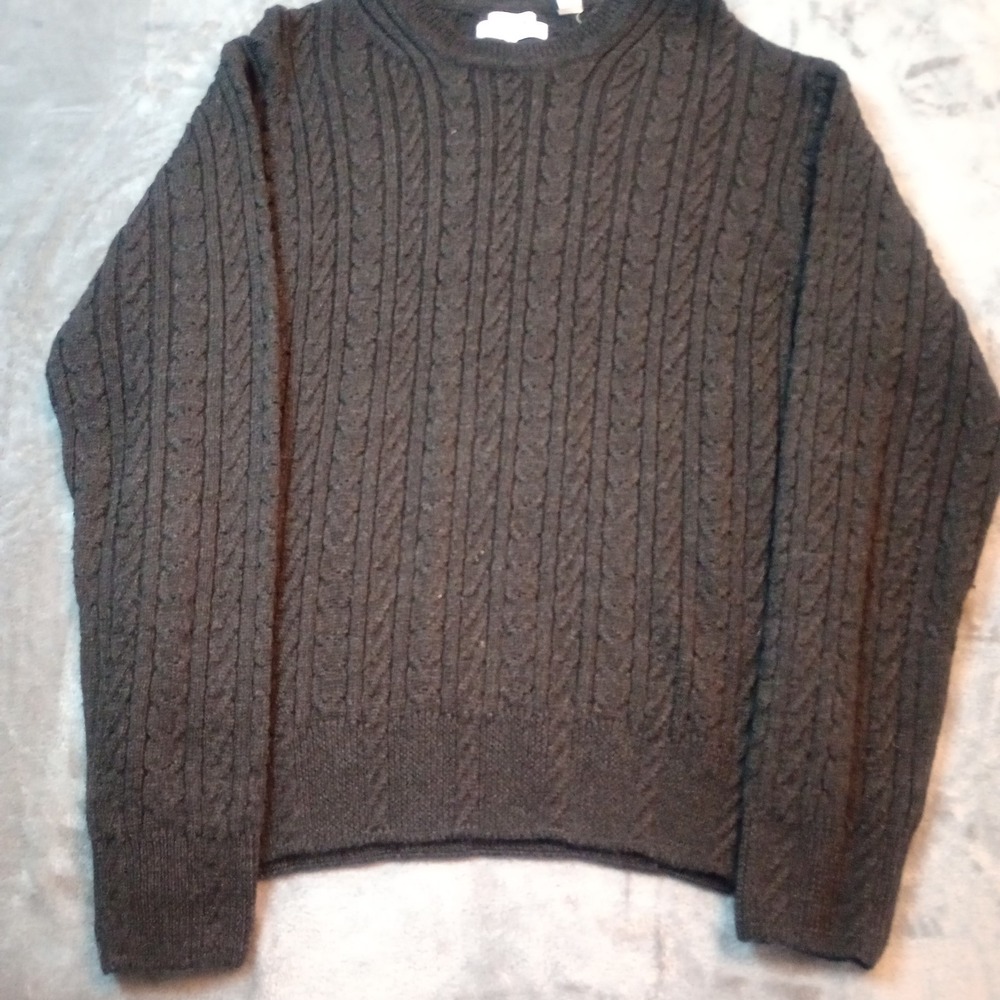 Alex Cannon Italian Merino Wool Blend Men Size S Pullover Black Fisherman Knit